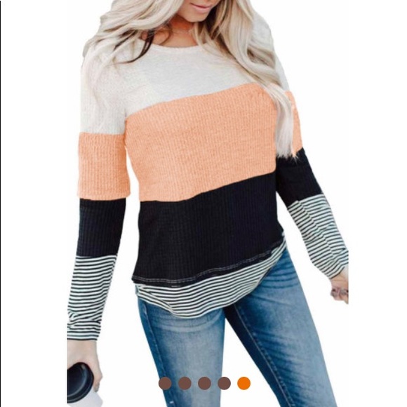 Apricot Color Block Spicing Stripes - Picture 2 of 2